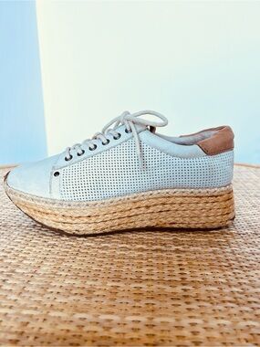 OTBT Meridian Espadrille Sneakers Platform Rattan Leather Suede Beige Tan 7.5